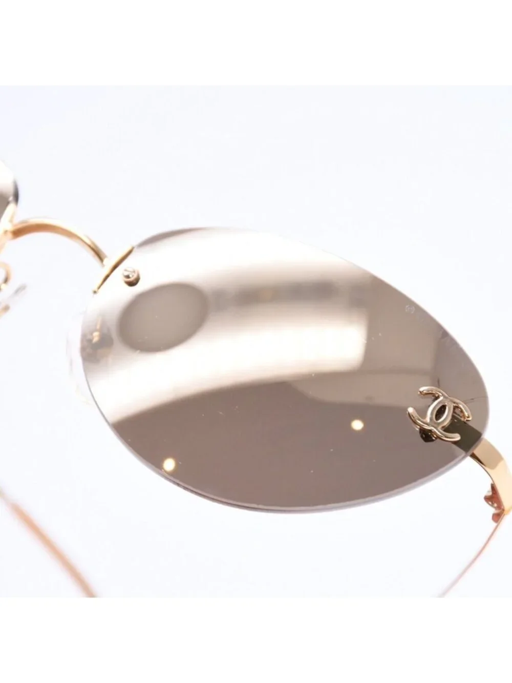 Chanel Rimless Sunglasses Eyewear CC Logo Gold
